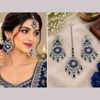 NAFJ Elegant Crystal Stone Dangler Earrings With Matching Maangtikka