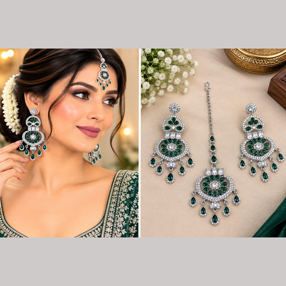 NAFJ Elegant Crystal Stone Dangler Earrings With Matching Maangtikka