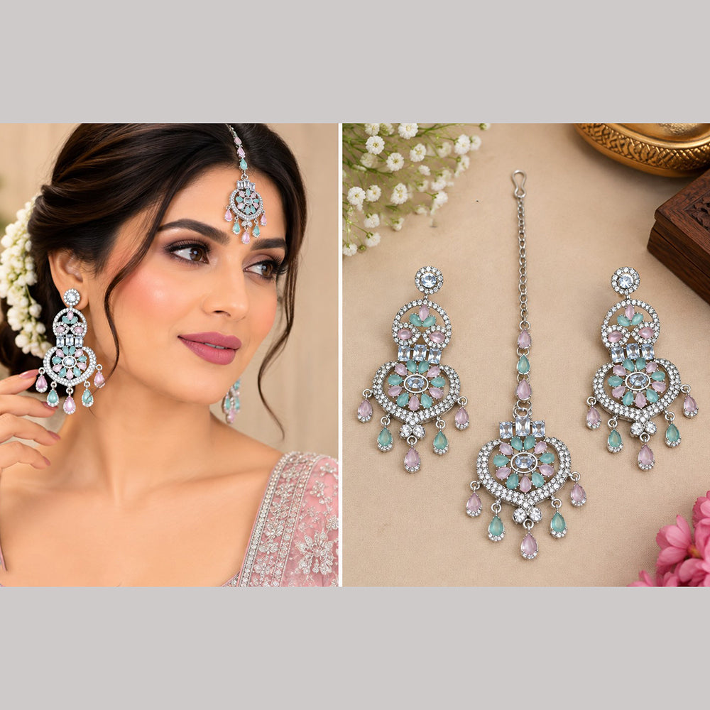 NAFJ Elegant Crystal Stone Dangler Earrings With Matching Maangtikka