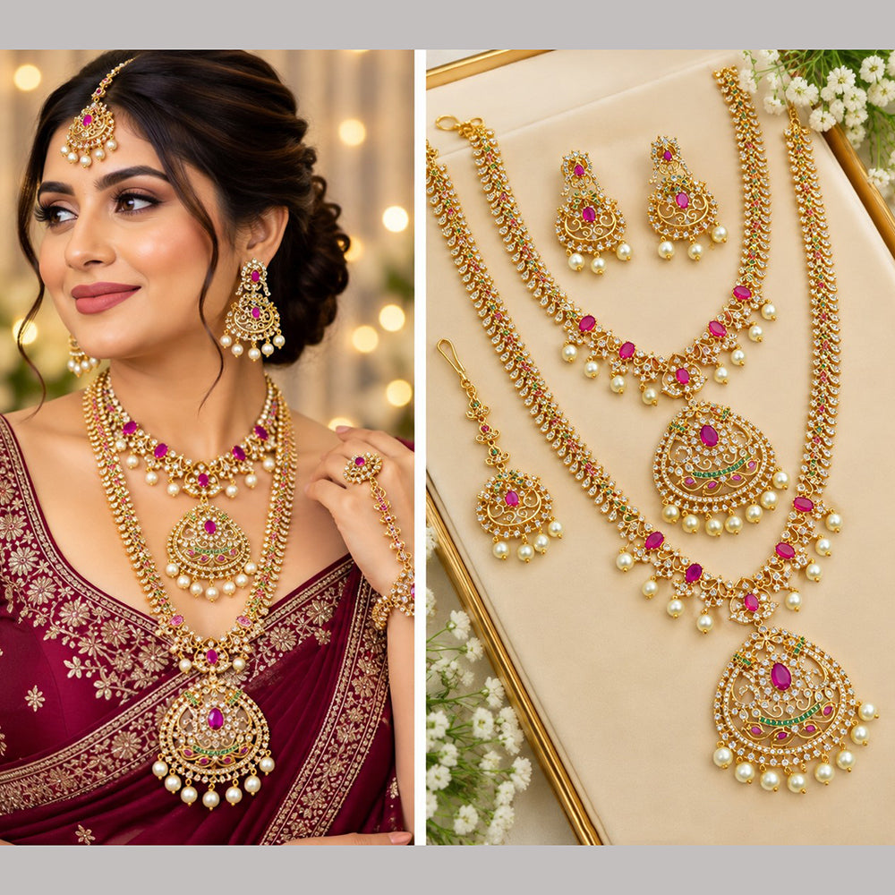NAFJ Premium Pota Stone And Austrian Stone Double Necklace Set for Women