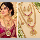 NAFJ Premium Pota Stone And Austrian Stone Double Necklace Set for Women