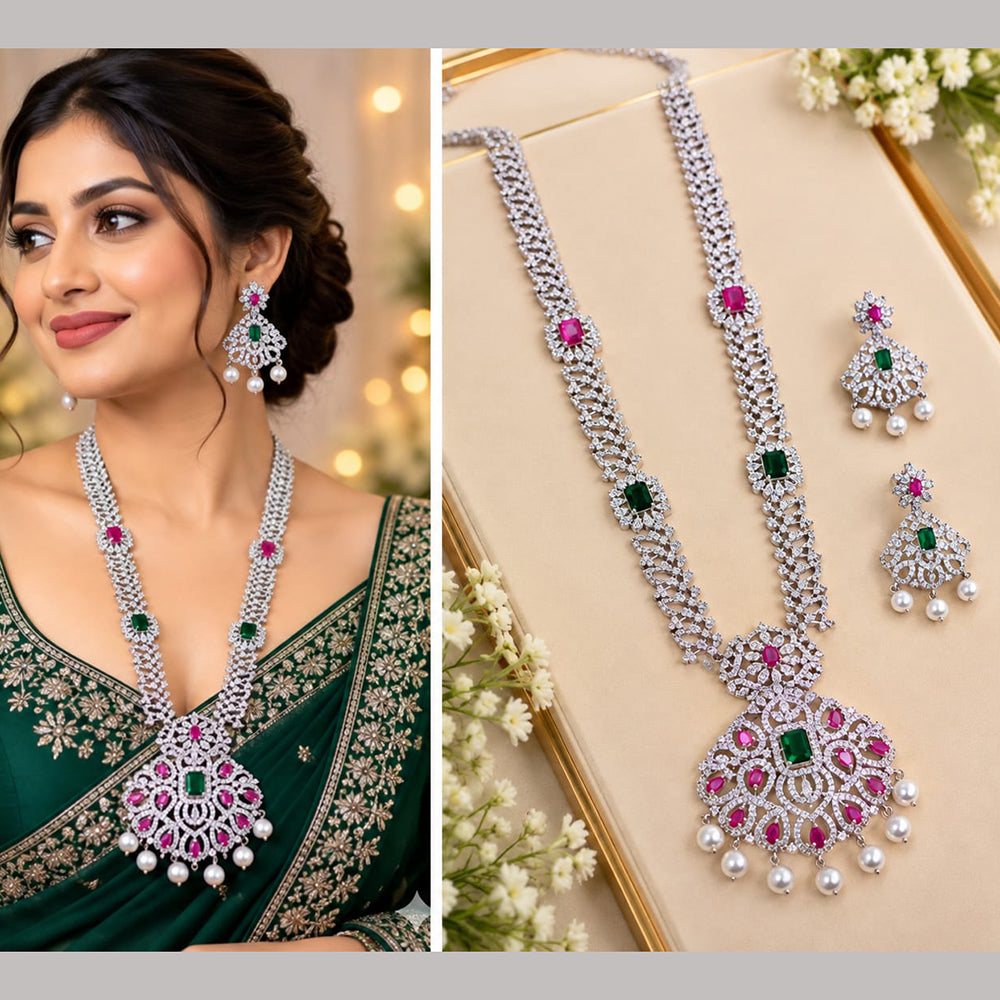 NAFJ Royal American Daimond And Beads Long Necklace Set