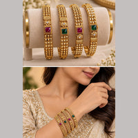 NAFJ Gold Plated Pota Stone Bangles Set for Women Traditional Indian Ethnic Jewelry