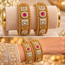 NAFJ Gold Plated Pota Stone And Meenakari Bangles Set 