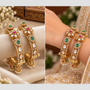 NAFJ Gold Plated Pota Stone And Pearl Openable Bangles Set for Women 