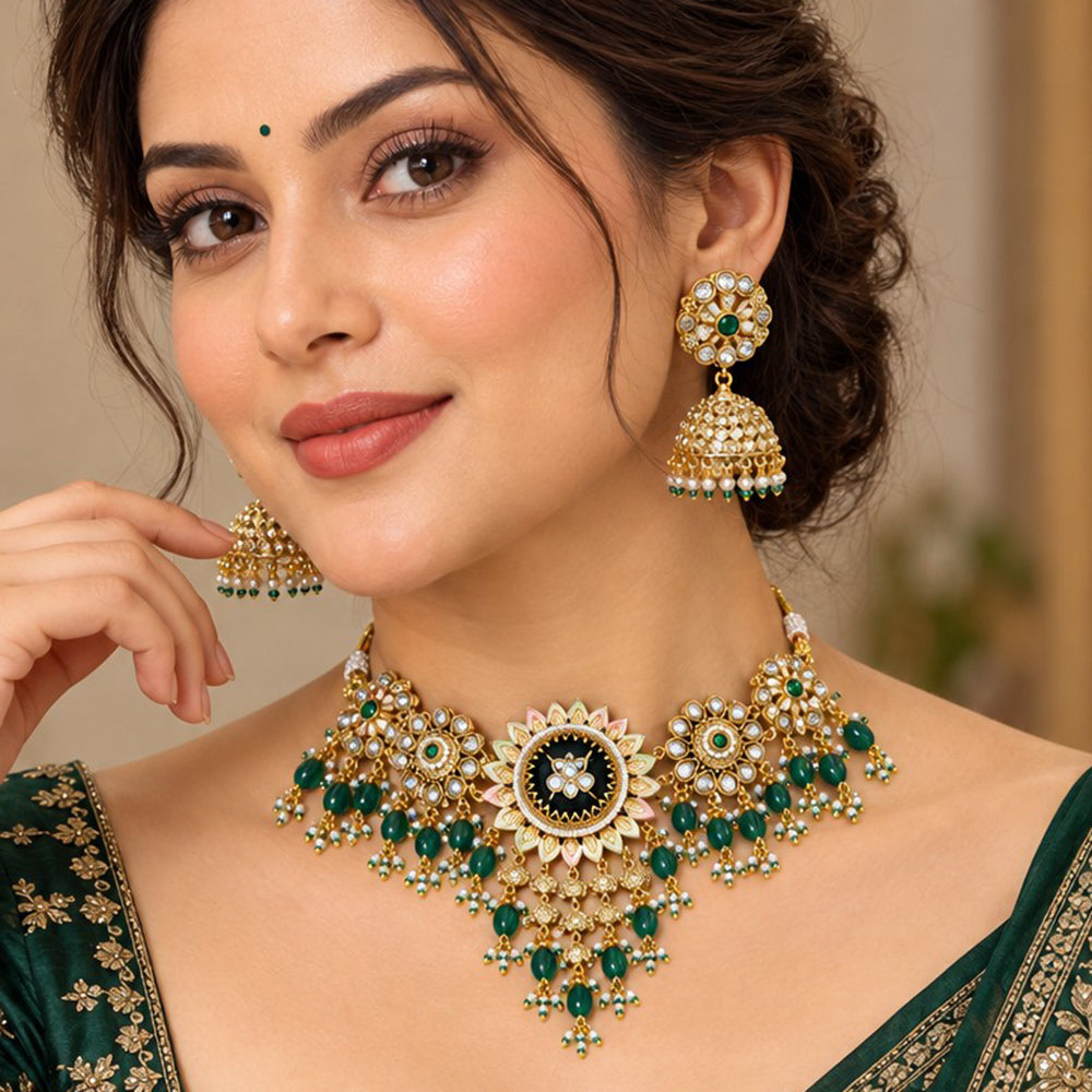 NAFJ Glamorous Pota Stone And Pearl Choker Necklace Set