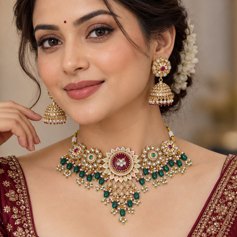 NAFJ Glamorous Pota Stone And Pearl Choker Necklace Set