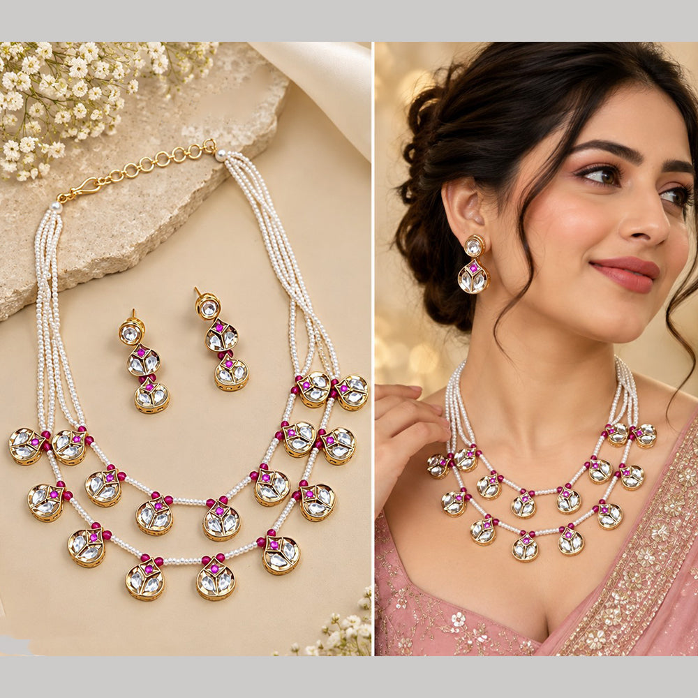 NAFJ Gorgeous Polki Stone Necklace Set With Pearl Detailing