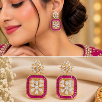NAFJ Gold Plated AD Stone Dangler Earrings for Women