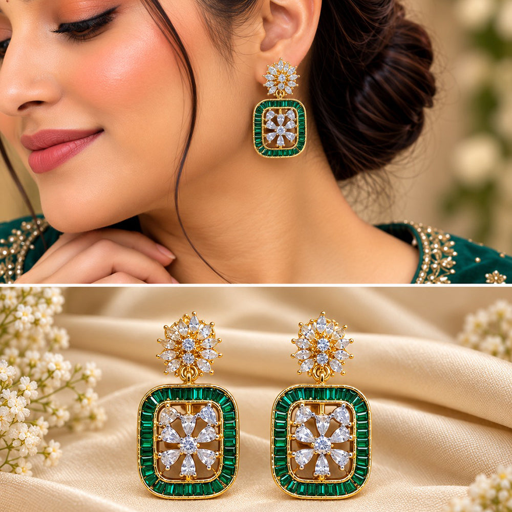 NAFJ Gold Plated AD Stone Dangler Earrings for Women