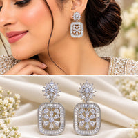 NAFJ Gold Plated AD Stone Dangler Earrings for Women