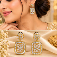 NAFJ Gold Plated AD Stone Dangler Earrings for Women