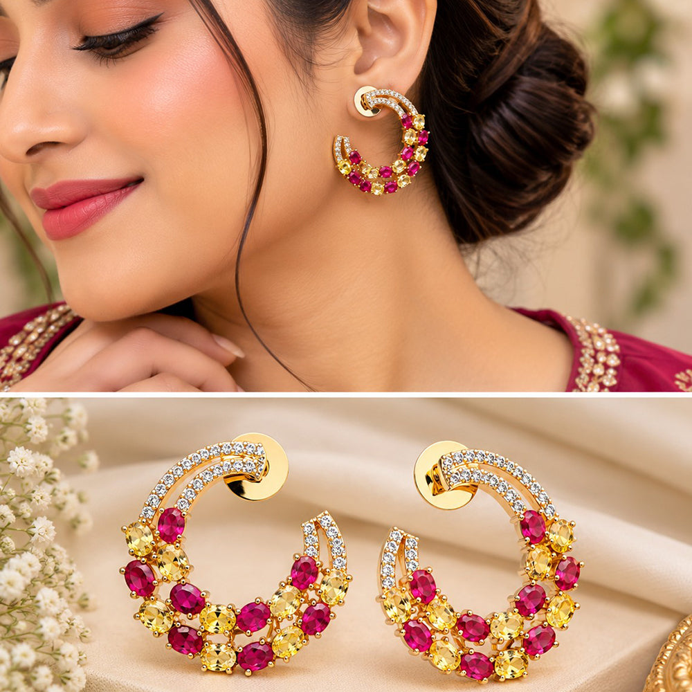 NAFJ Gold Plated Crystal Stone Dangler Earrings for Women