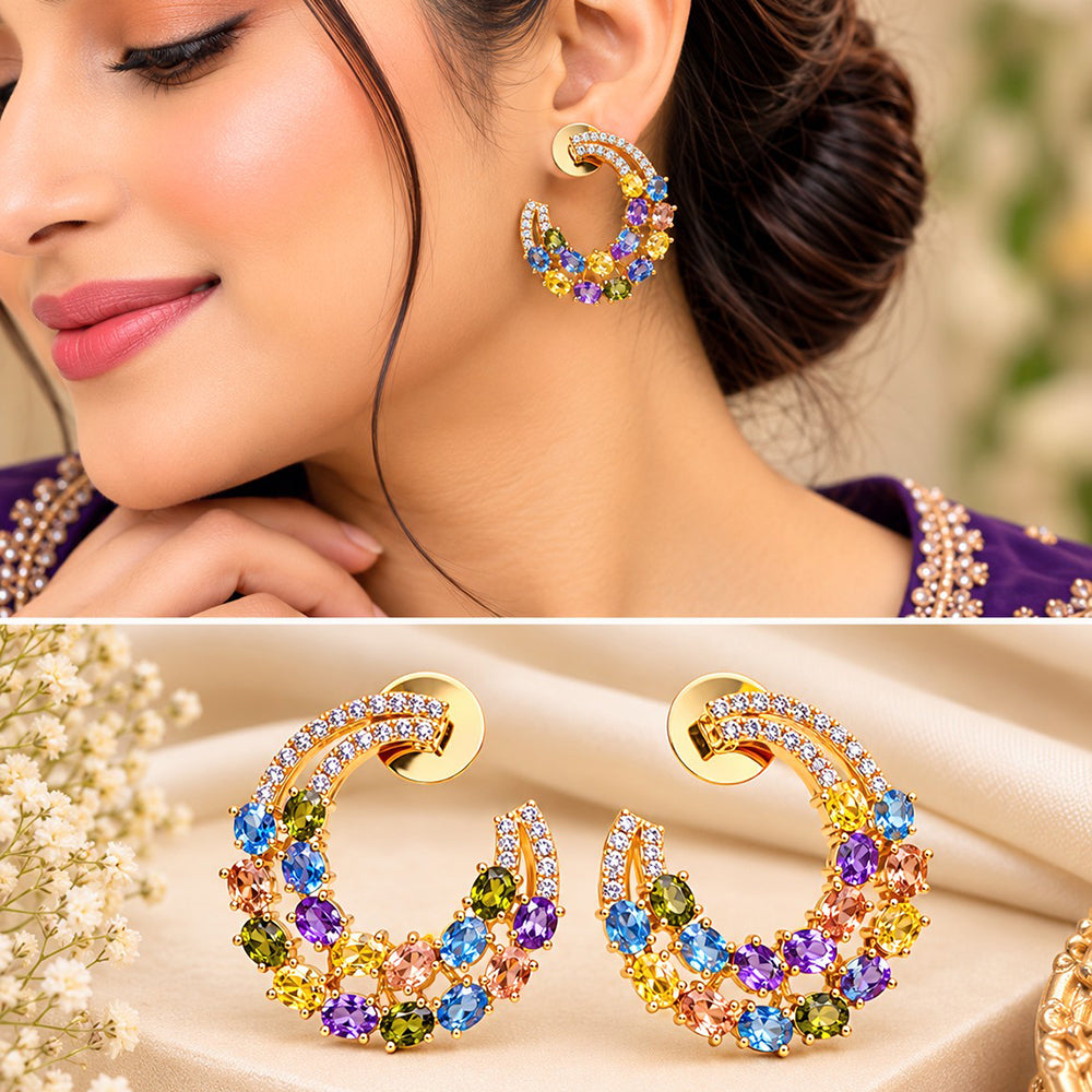 NAFJ Gold Plated Crystal Stone Dangler Earrings for Women