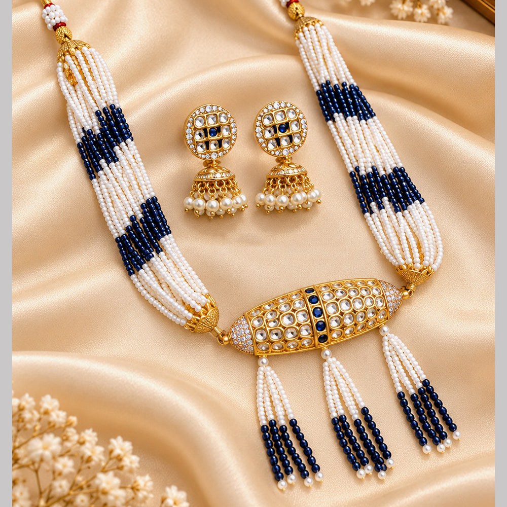 NAFJ Grand Polki Kundan Stone And Pearl Choker Necklace Set