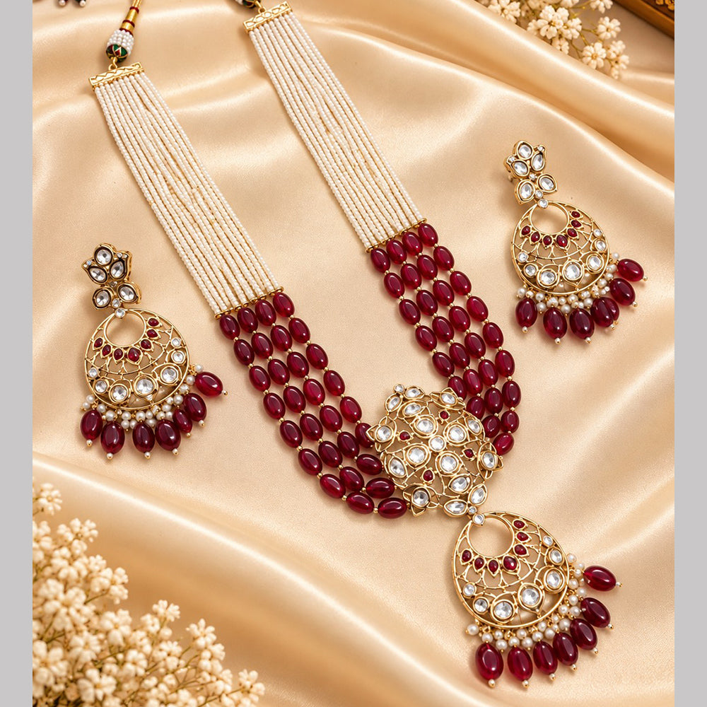 NAFJ Elegant Gold Plated Crystal Stone Beads Necklace Set