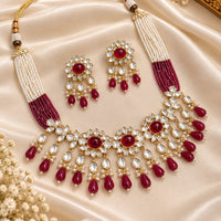 NAFJ Graceful Polki Kundan Stone And Beads Necklace Set