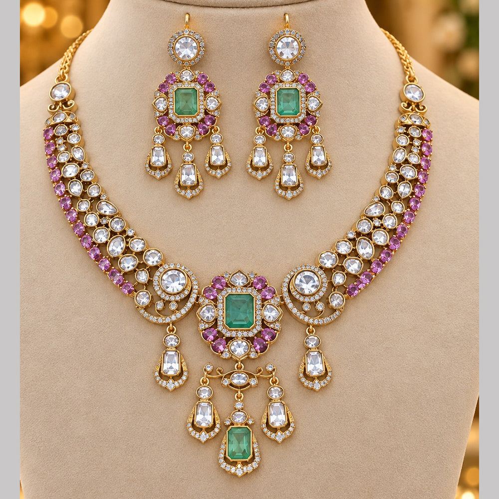 NAFJ Glamorous Gold Plated Crystal Stone  Necklace Set
