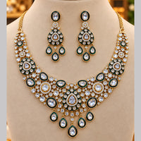NAFJ Graceful Gold Plated Polki Kundan Stone Necklace Set