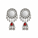 Urthn Antique Silver-Toned Oxidised Jhumki Earrings With Mirror Work(Pack of 6)