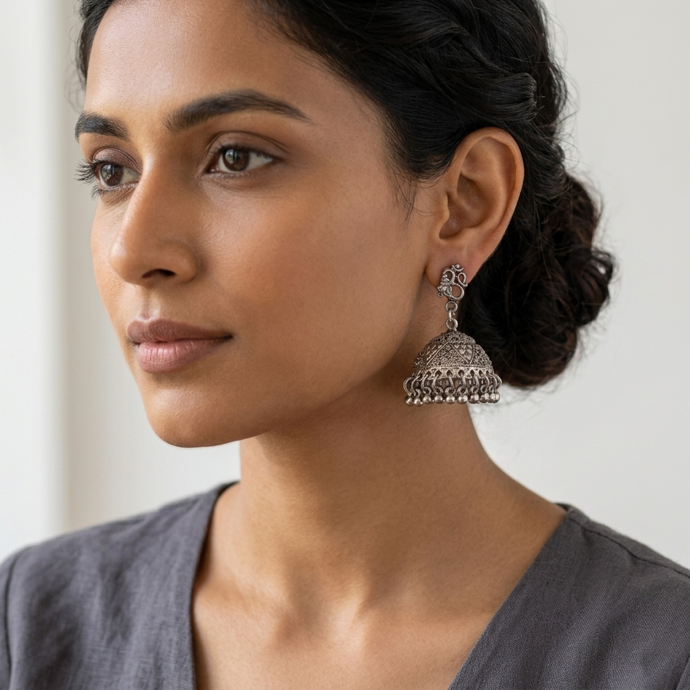 Urthn Heritage Oxidised Jhumka Earrings(Pack of 3)