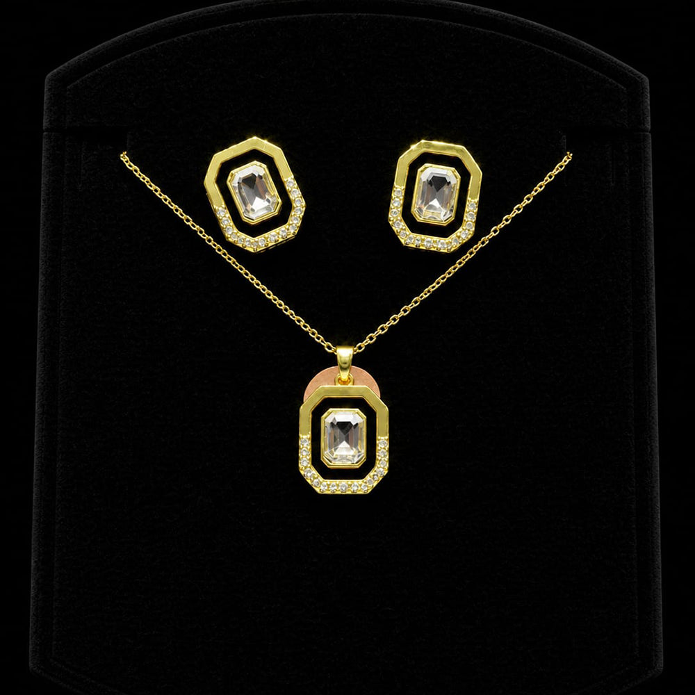 Shipra Gold Elegant Crystal Pendant Necklace & Earrings Set