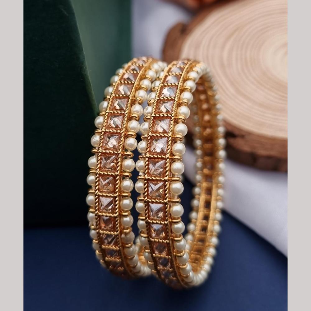 Reet Revaz Gold Plated Pota Stone And Pearl Bangles Set