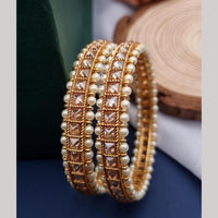 Reet Revaz Gold Plated Pota Stone And Pearl Bangles Set