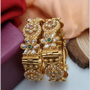 Reet Revaz Gold Plated Pota Stone And Pearl Openable Bangles Set