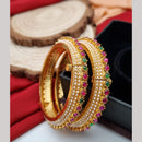 Reet Revaz Gold Plated Pota Stone And Pearl Openable Bangles Set