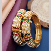 Reet Revaz Gold Plated Pota Stone And Pearl Openable Bangles Set