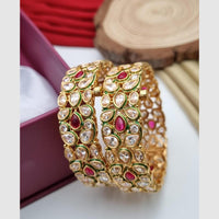 Reet Revaz Gold Plated Crystal And Pota Stone Openable Bangles Set
