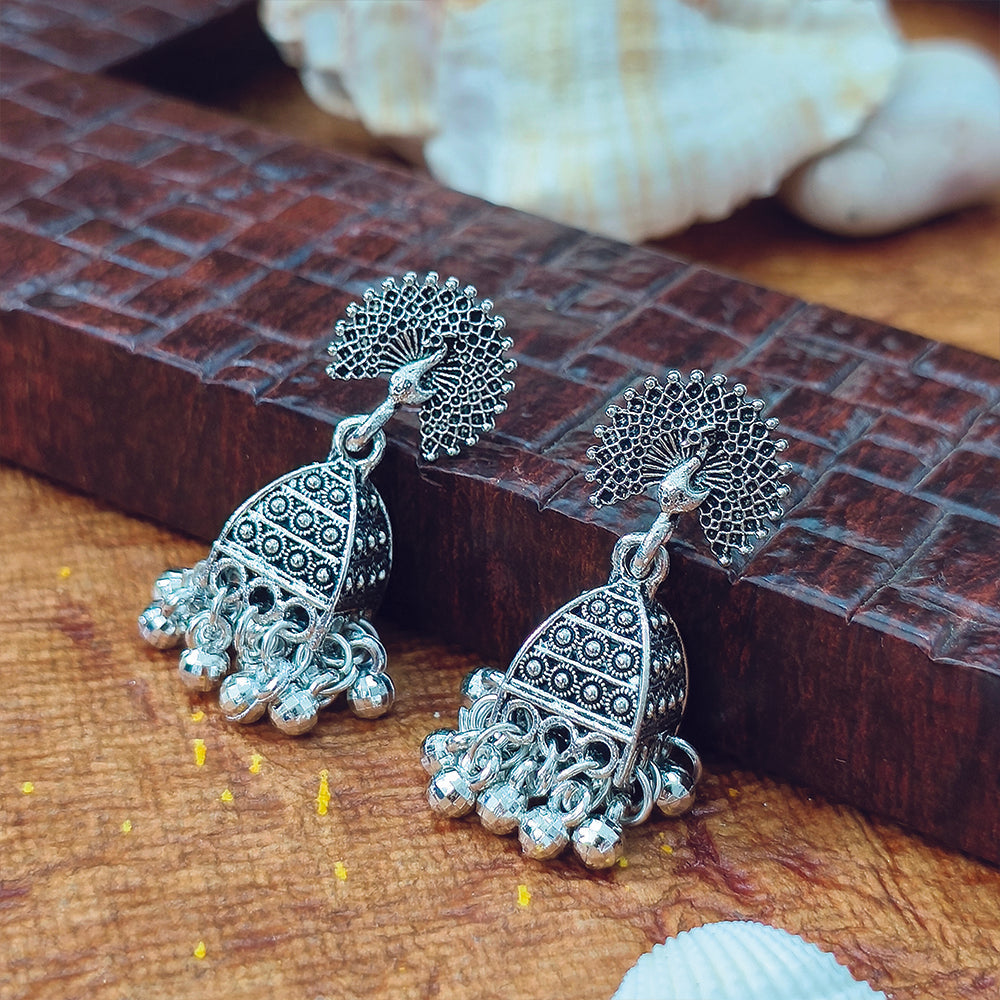 Darshana Jewels  Oxidised Plated Peacock Jhumki Earrings - 1320008(Pack of  6)