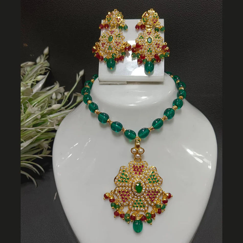 Darshana Jewels Elegant Pota Stone And Pearl Necklace Set