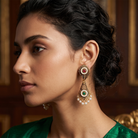 Urthn Antique Gold Plated Pearl & Stone Dangler Earrings for Women