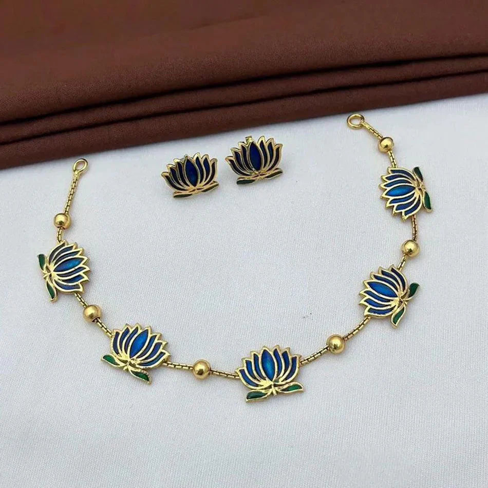 Darshana Jewels Classic Handcrafted Lotus Meenakari Necklace Set