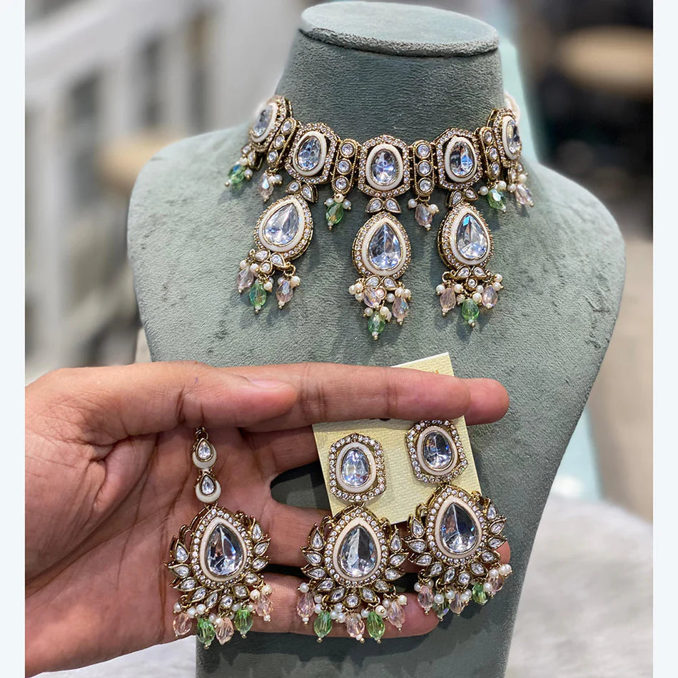 Darshana Jewels Exclusive Kundan Stone And Pearl Meenakari Necklace Set