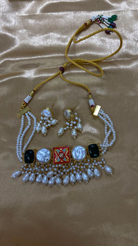 Darshana Jewels Exclusive Kundan And Pearl Meenakari Choker Necklace Set