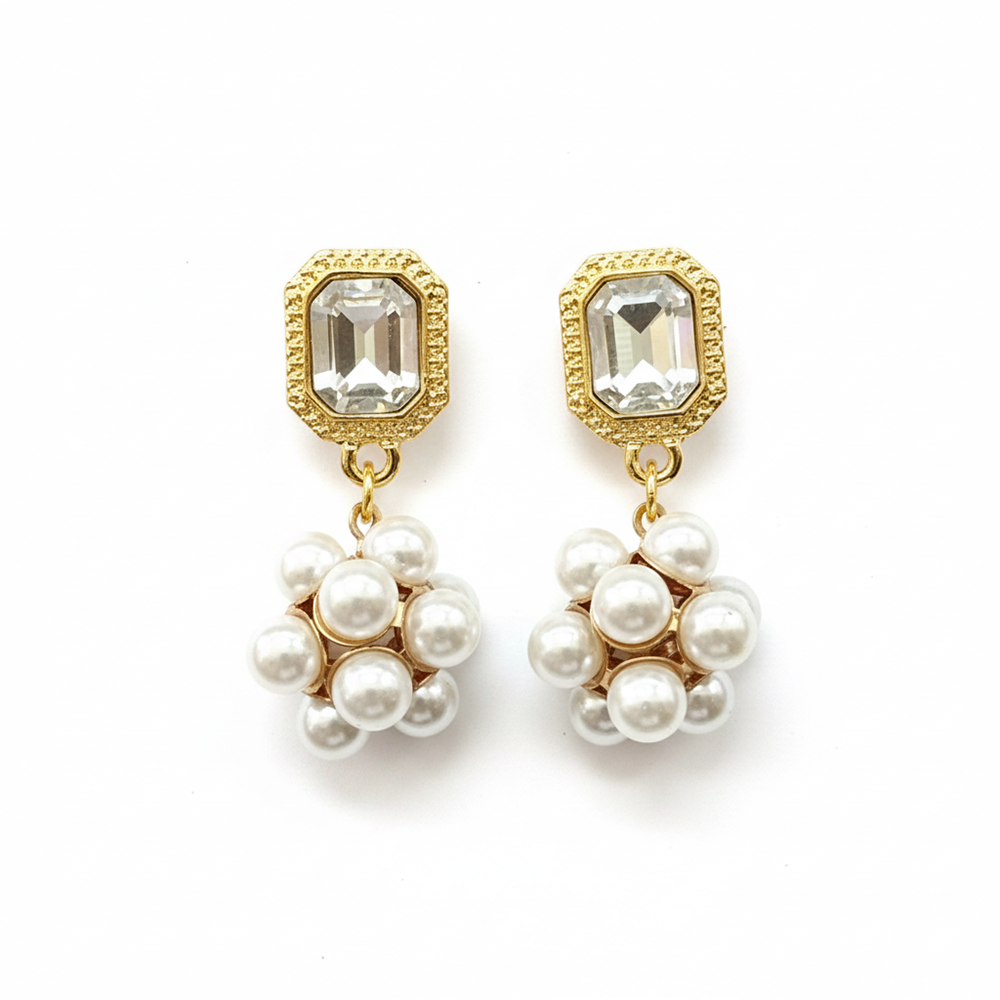Urthn Gold Plated Crystal Stone & Pearl Classy Earrings (Pack Of 6)