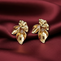 Urthn Gold Plated Gold Floral Stud Earrings for Women(Pack of 3)