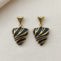 Urthn Elegant Black Enamel Statement Gold Plated Dangler Earrings(Pack of 3)
