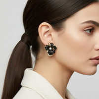 Urthn Chic Black Enamel Fashion Floral Gold Plated Studs(Pack of 3)