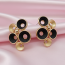 Urthn Minimal Black Enamel Gold Detail Gold Plated Earrings(Pack of 3)