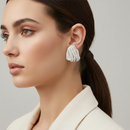 Urthn Artistic White Enamel Gold Stroke Gold Plated Stud Earrings(Pack of 3)