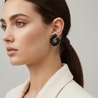 Urthn Bold Black Enamel Fashion Gold Plated Stud Earrings(Pack of 3)