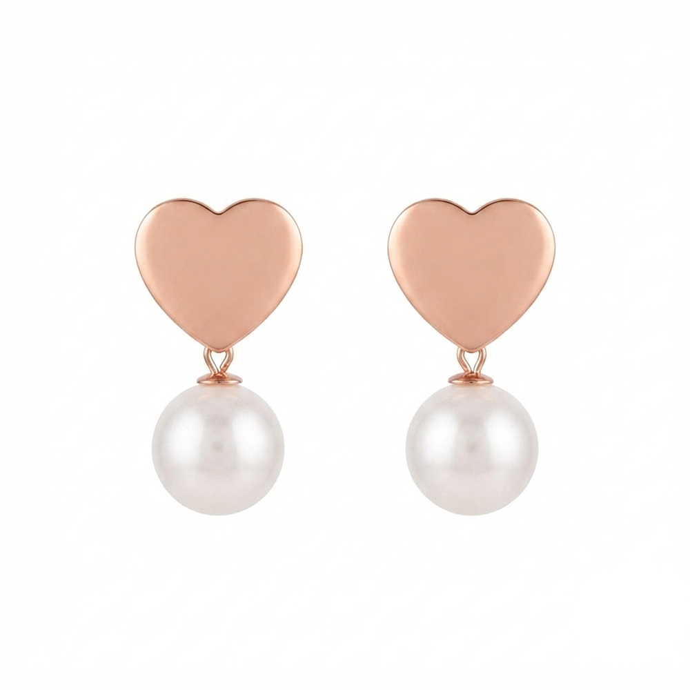 Darshana Jewels  Rose Gold Plated Heart Pearl Stud Earrings for Women  (Set of 6)