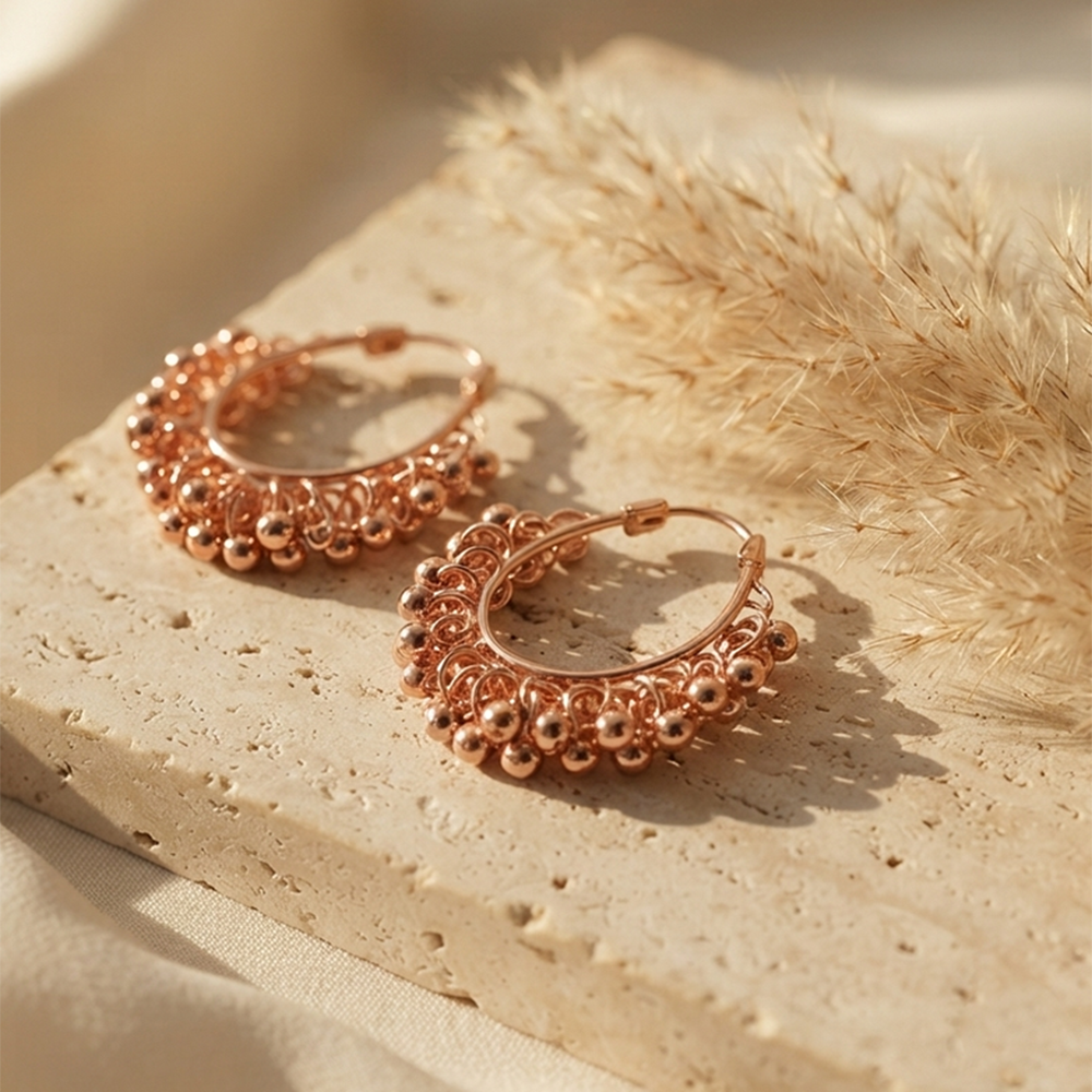 Darshana Jewels  Rose Gold Plated Beaded Hoop Earrings for Women  (Set of 6)