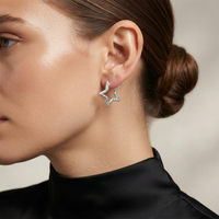 Darshana Jewels  Trendy Silver Star Geometric Hoop Earrings for Women  (Set of 6)