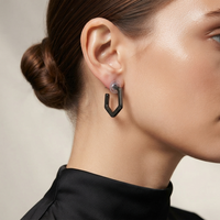 Darshana Jewels  Trendy Black Geometric Hoop Earrings for Women  (Set of 6)