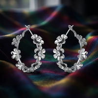 Darshana Jewels  Silver Floral Austrian Stone  Hoop Earrings for Women  (Set of 6)